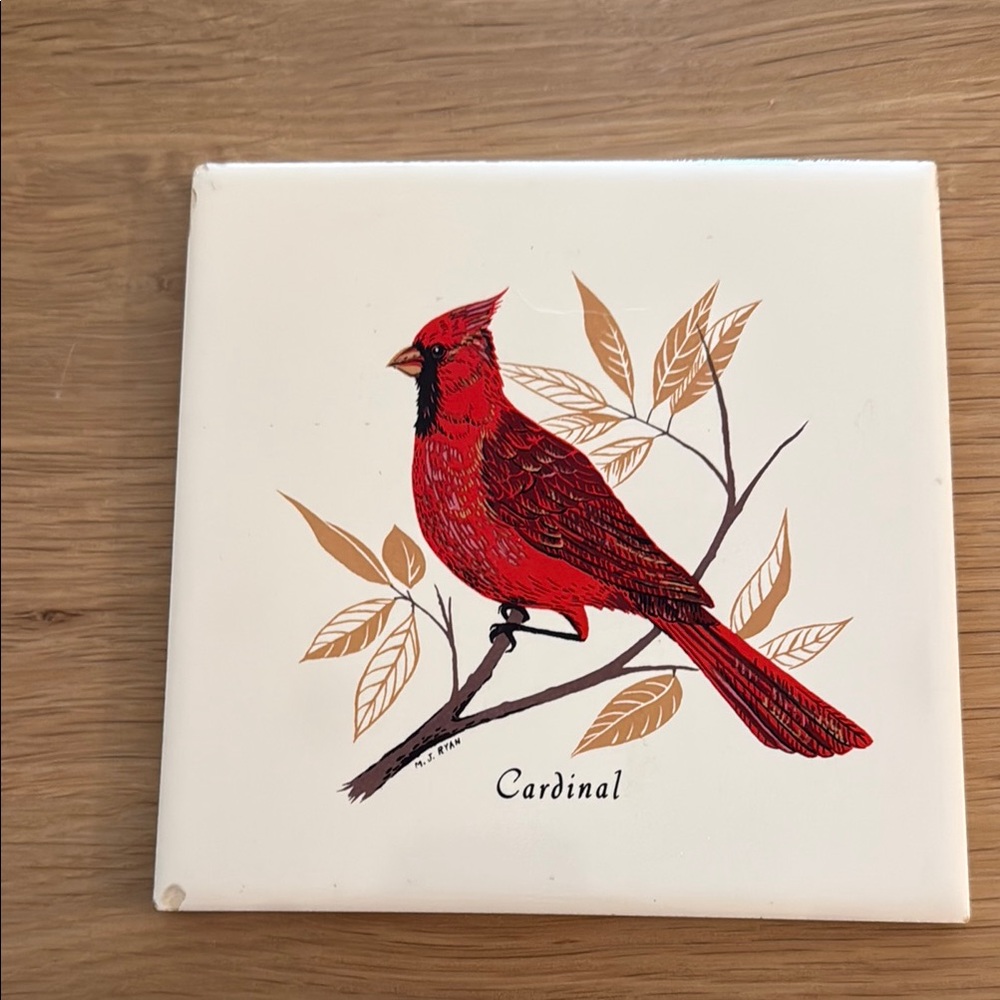 Vintage Cardinal Bird Ceramic Tile